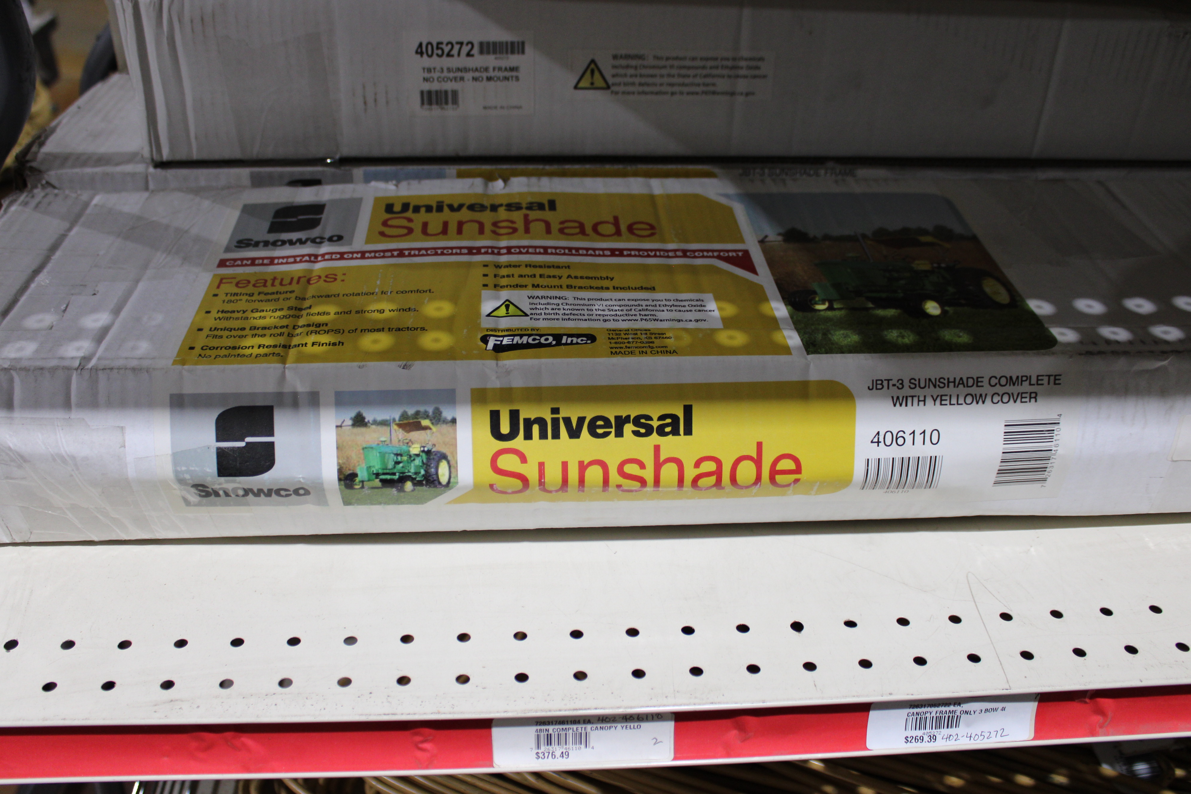 Sun-Smart Tractor Canopy - 3-Bow, 48", Yellow, Fender Mounting Brackets