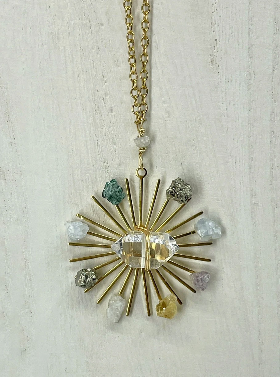 Sunburst Healing Crystal Grid Necklace